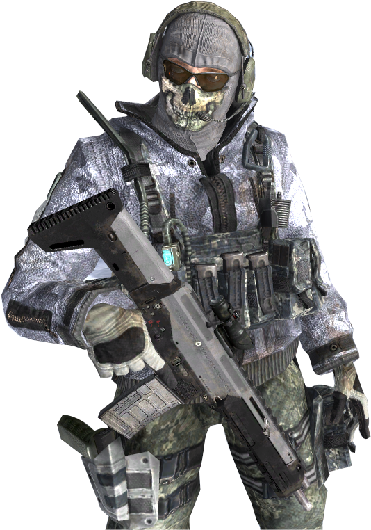 Military Game Characterwith Skull Maskand Gun PNG Image