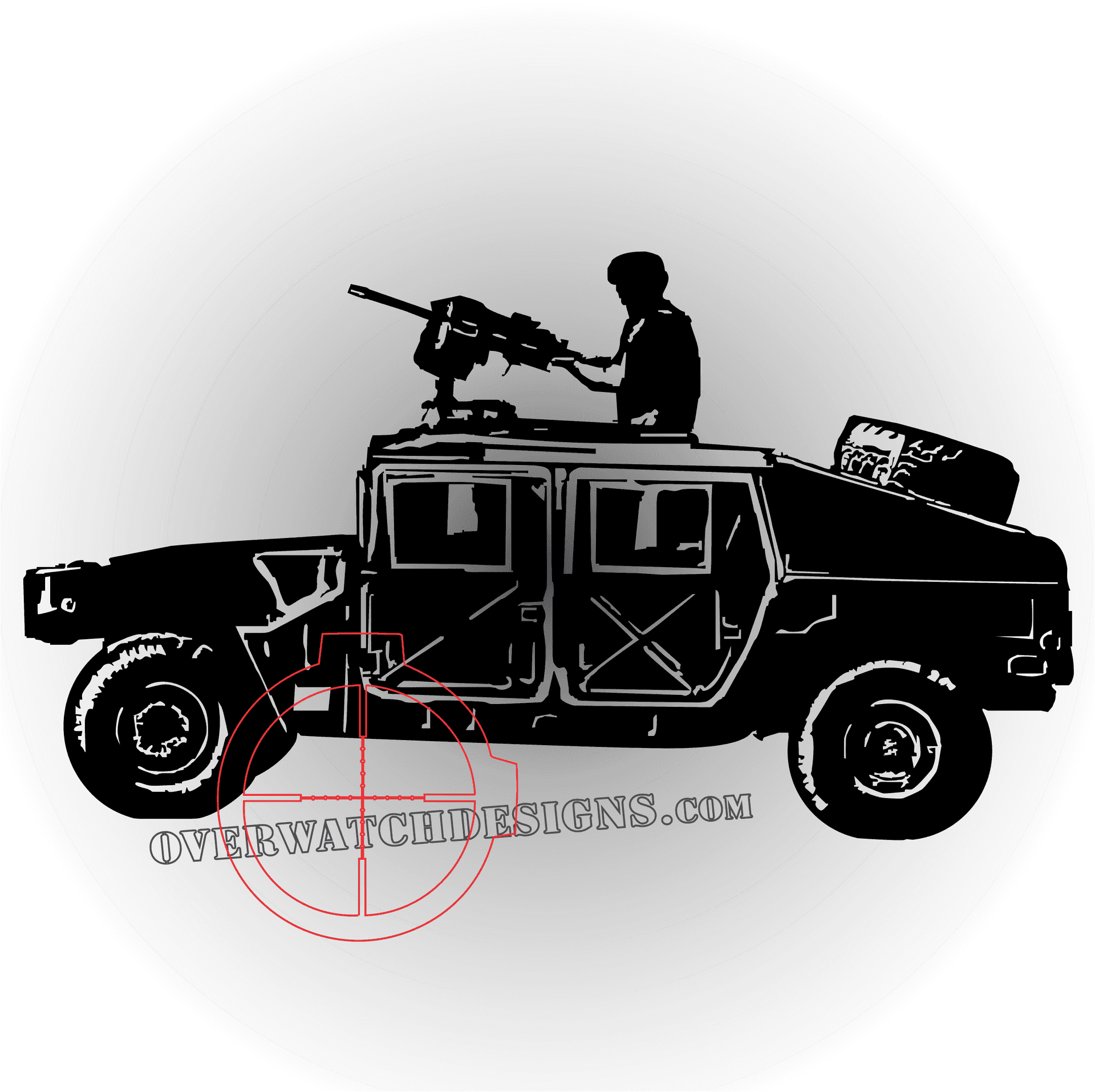 Military Hummerwith Mounted Gun Silhouette PNG Image