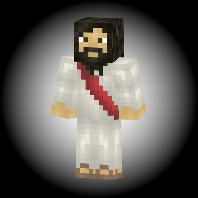 Minecraft_ Character_in_ White_ Robe_with_ Red_ Tie PNG Image