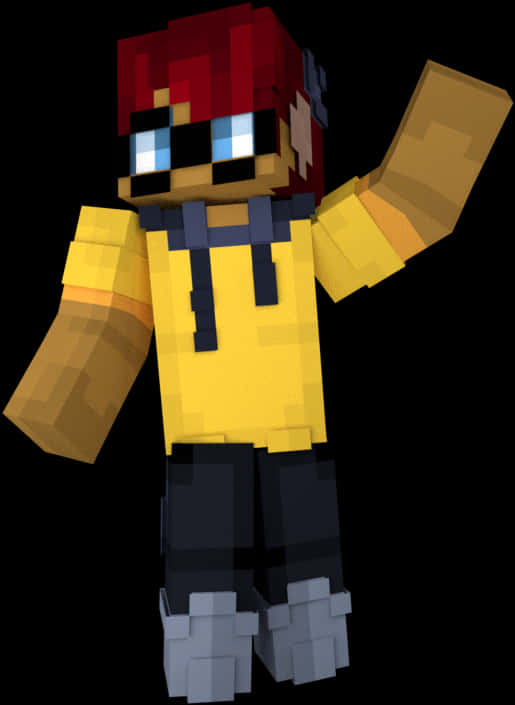 Minecraft Character With Red Hairand Yellow Shirt PNG Image