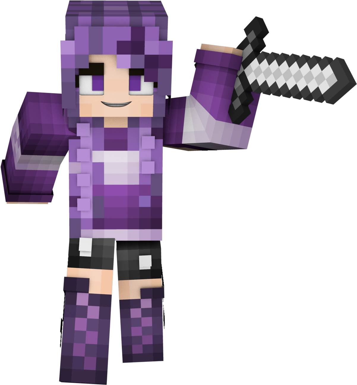 Minecraft Character With Sword PNG Image