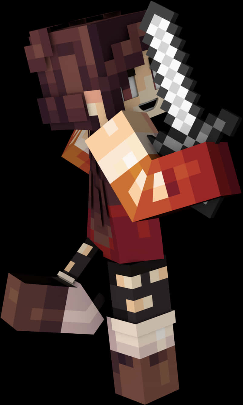 Minecraft_ Character_ With_ Sword PNG Image