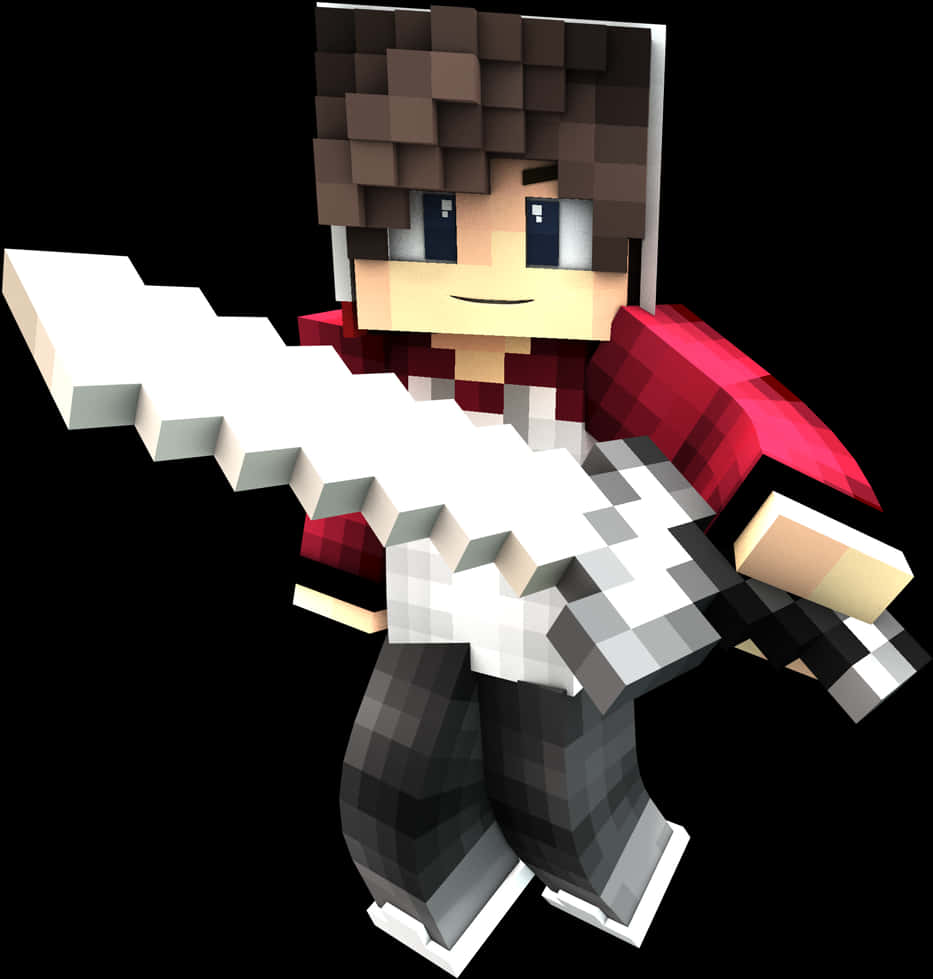 Minecraft Character With Sword PNG Image