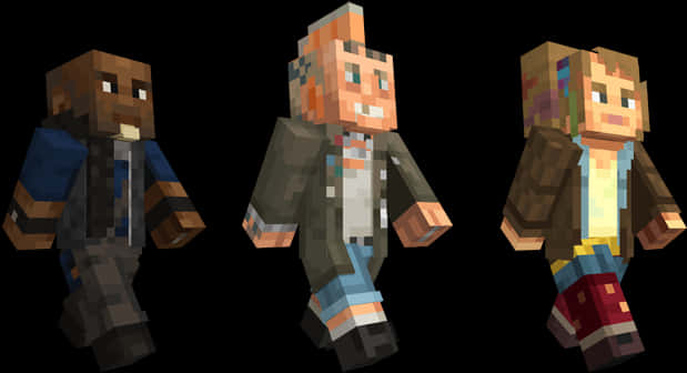 Minecraft Characters Trio Walking PNG Image