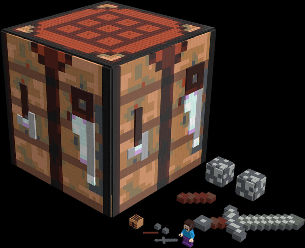 Minecraft_ Crafting_ Table_and_ Tools PNG Image