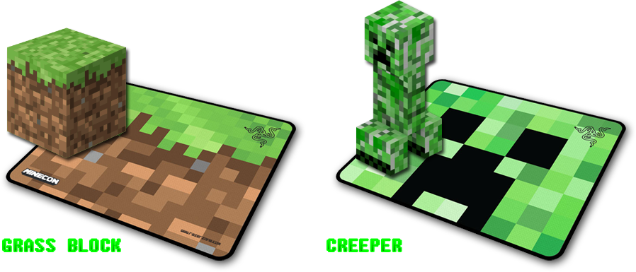 Minecraft_ Grass_ Block_and_ Creeper_ Mouse_ Pads PNG Image