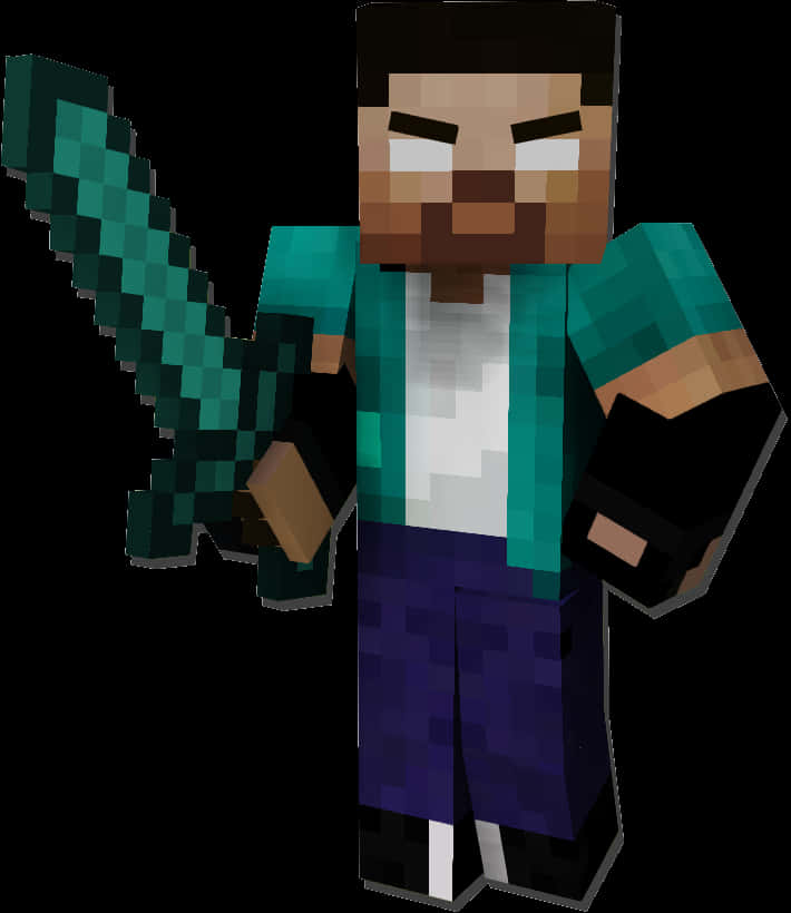 Minecraft Herobrine With Sword.png PNG Image