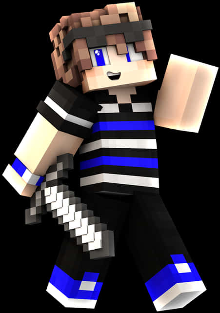 Minecraft Skin Blue Striped Shirt PNG Image