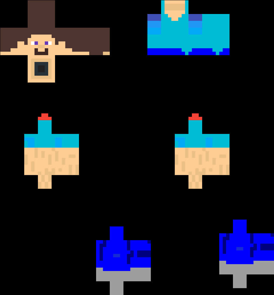 Minecraft Steve Skin Components PNG Image