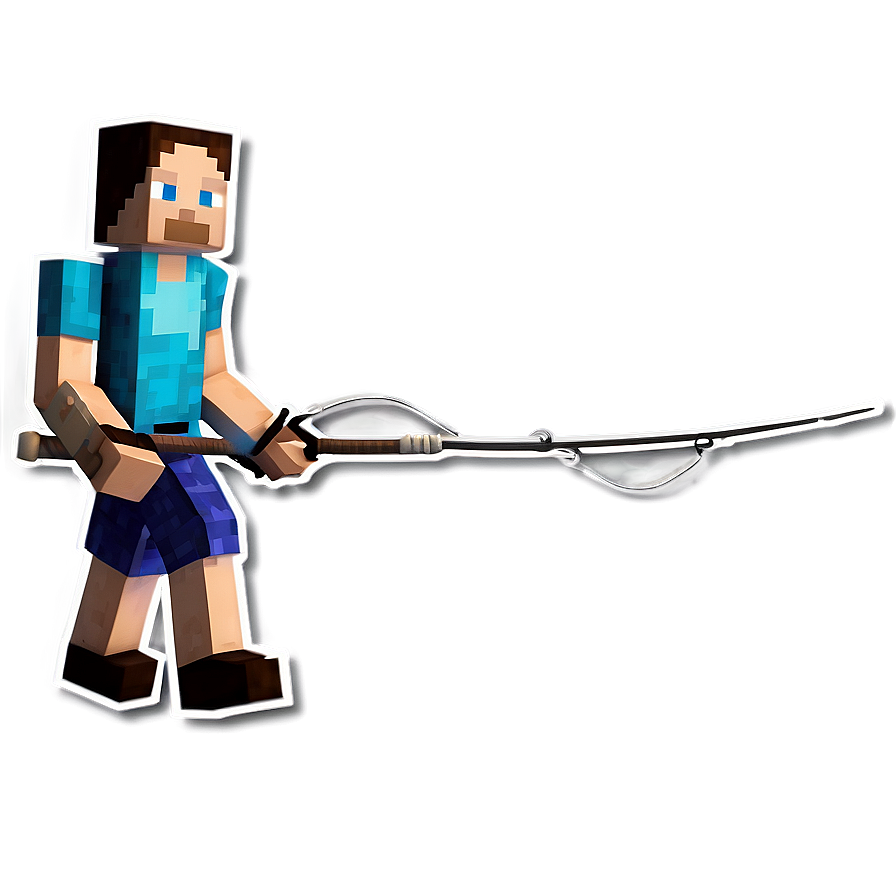 Minecraft Steve With Fishing Rod Png 05232024 PNG Image