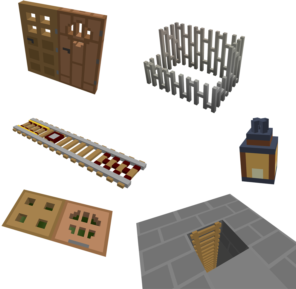 Minecraft Style Wooden Objects PNG Image