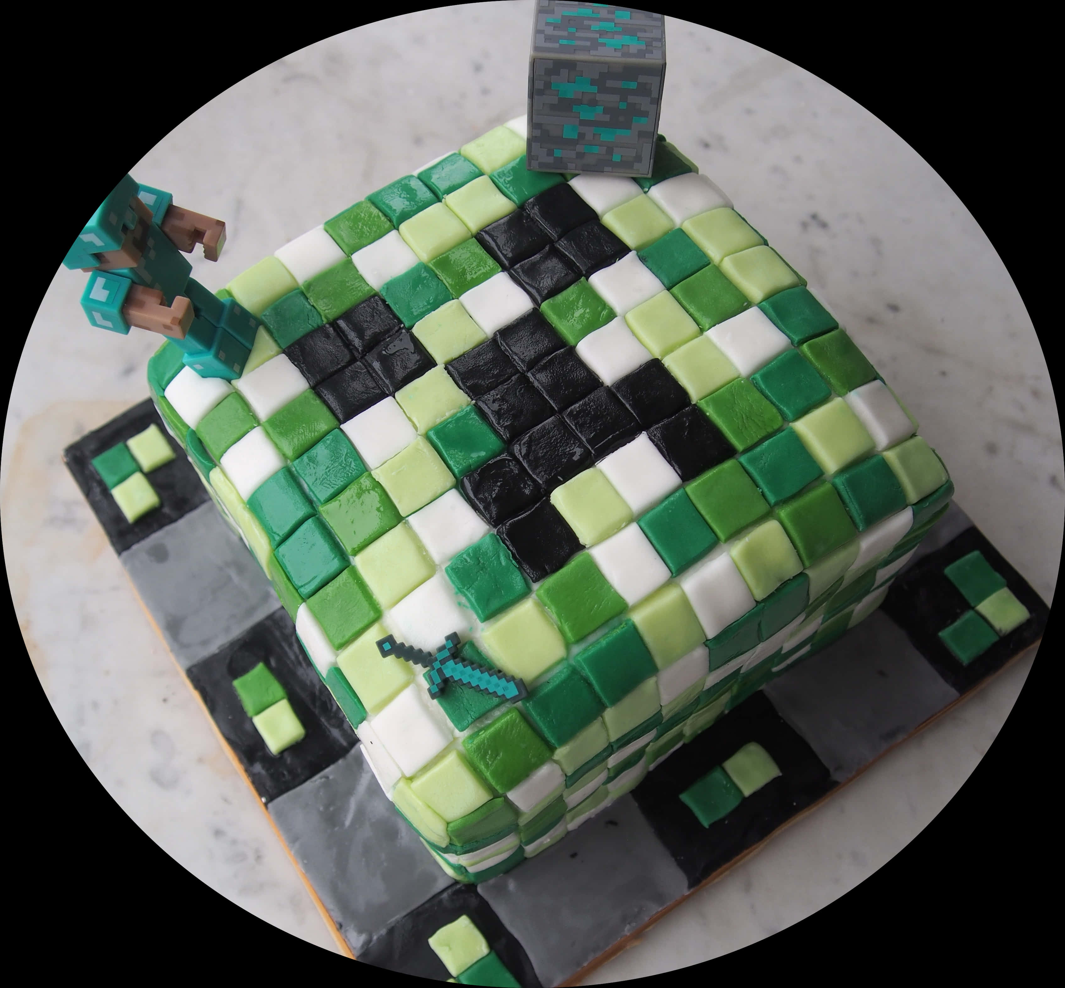 Minecraft Themed Birthday Cake PNG Image