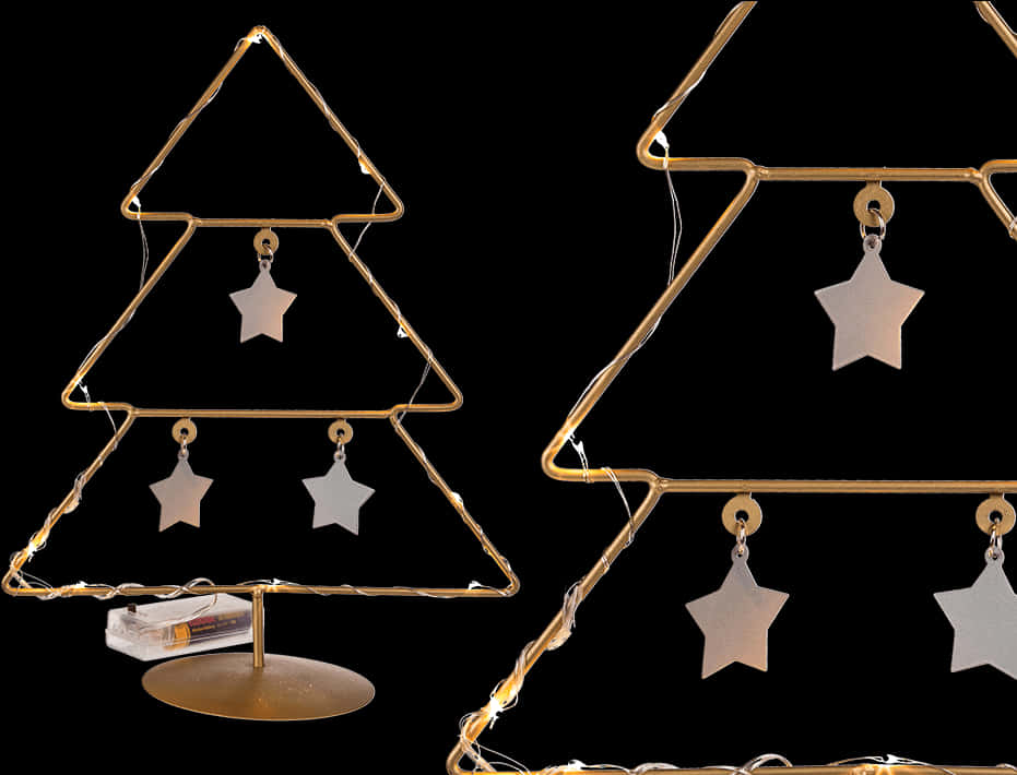 Minimalist Christmas Tree Lightsand Stars PNG Image