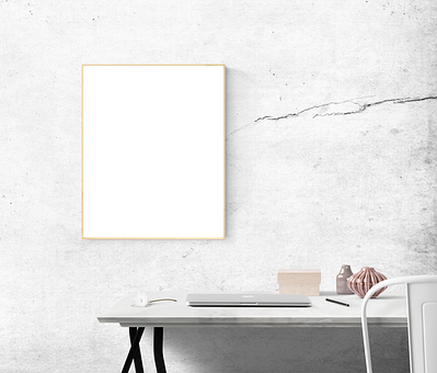 Minimalist Office Spacewith Blank Frame PNG Image