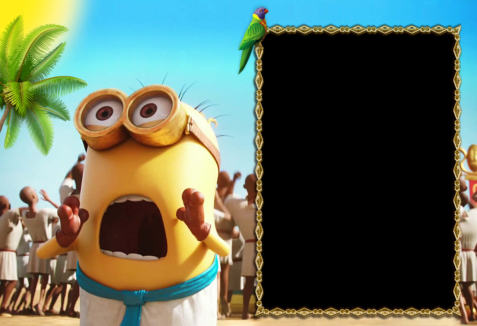 Minion_ Surprise_with_ Tropical_ Background.jpg PNG Image