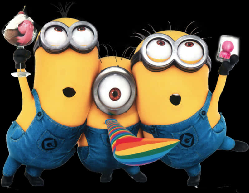 Minions_with_ Party_ Props PNG Image