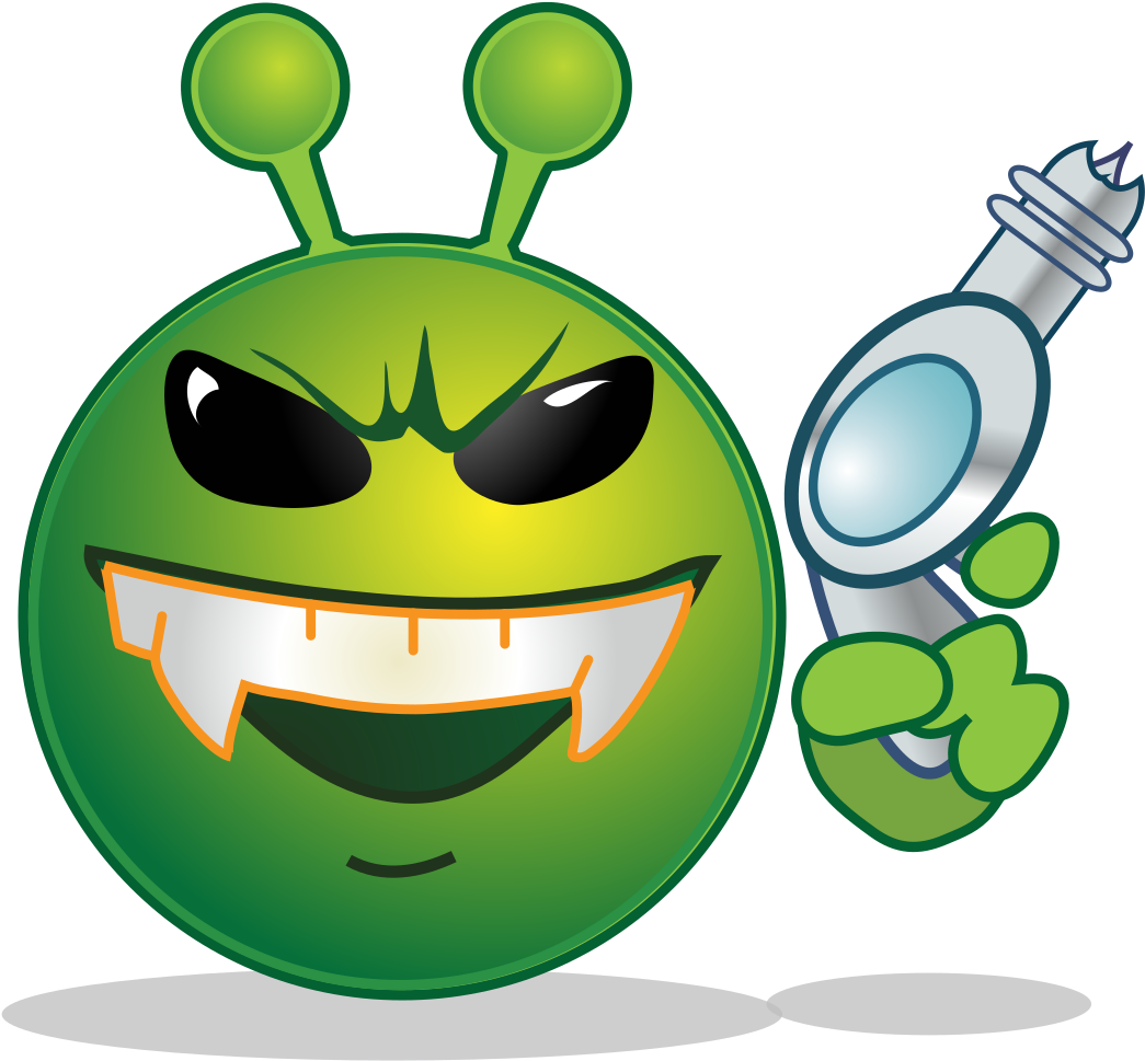 Mischievous Alien Emoji Holding Magnifying Glass PNG Image