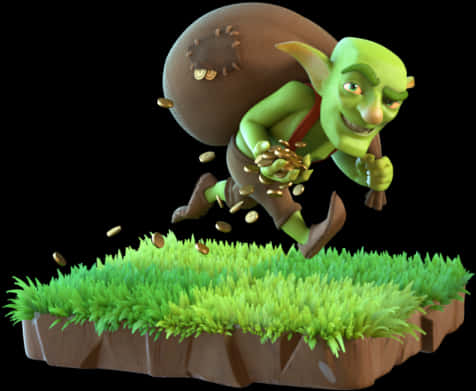 Mischievous Goblin Collecting Coins PNG Image