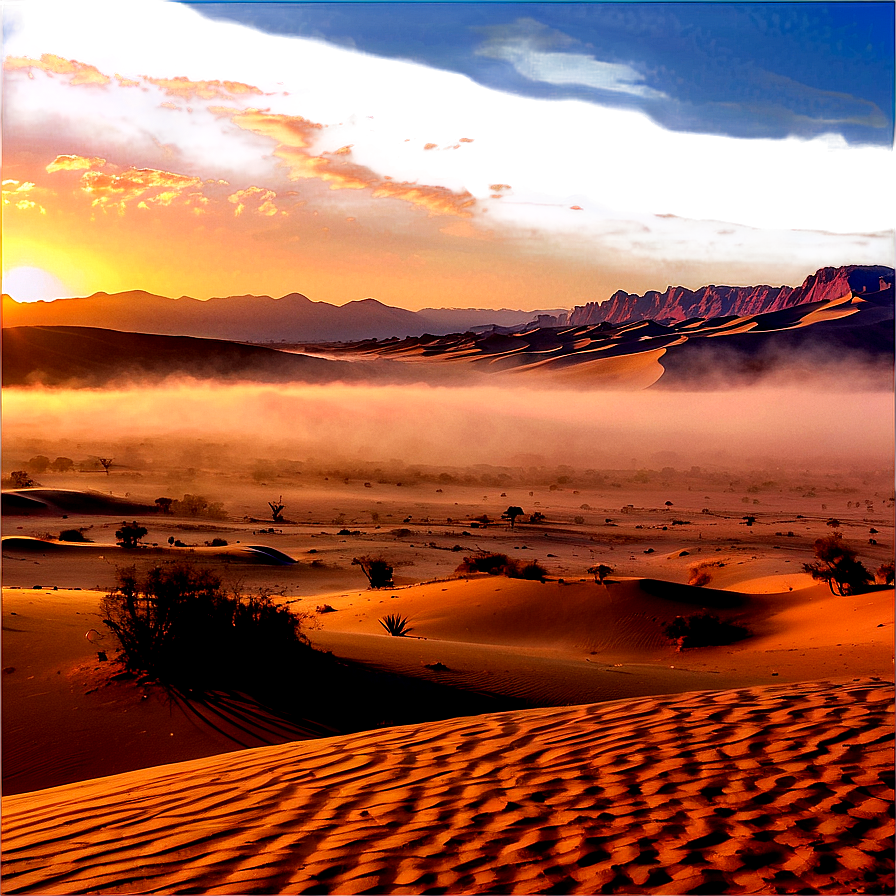 Misty Desert Sunrise Png Nxu48 PNG Image