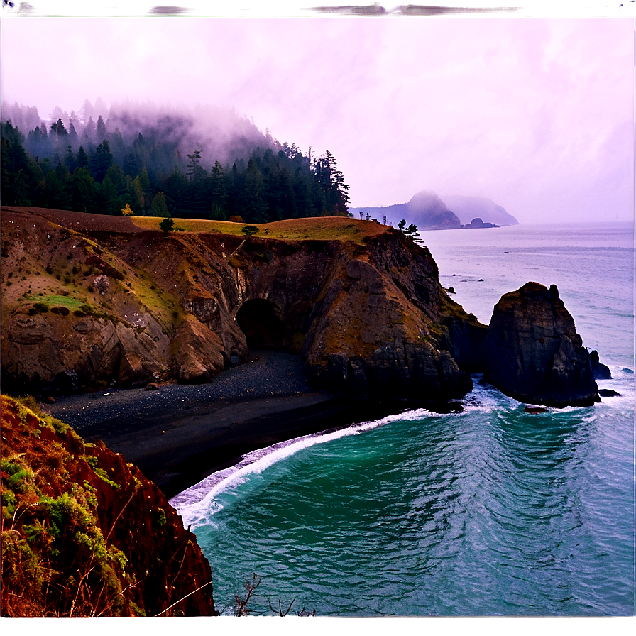 Misty Oregon Coastline Png Yfe PNG Image