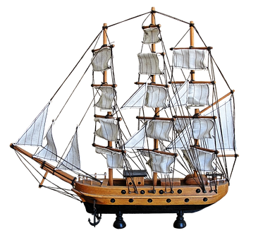 Model Sailing Shipon Black Background PNG Image