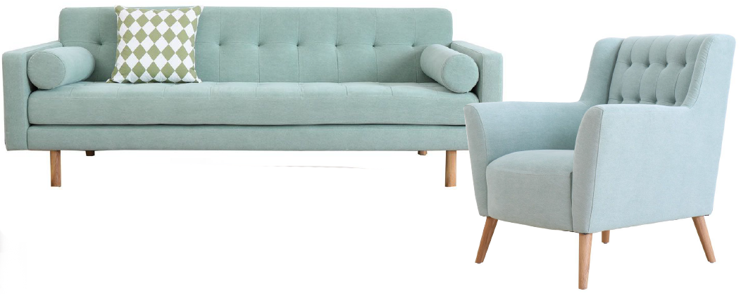 Modern Aqua Blue Sofaand Armchair Set PNG Image