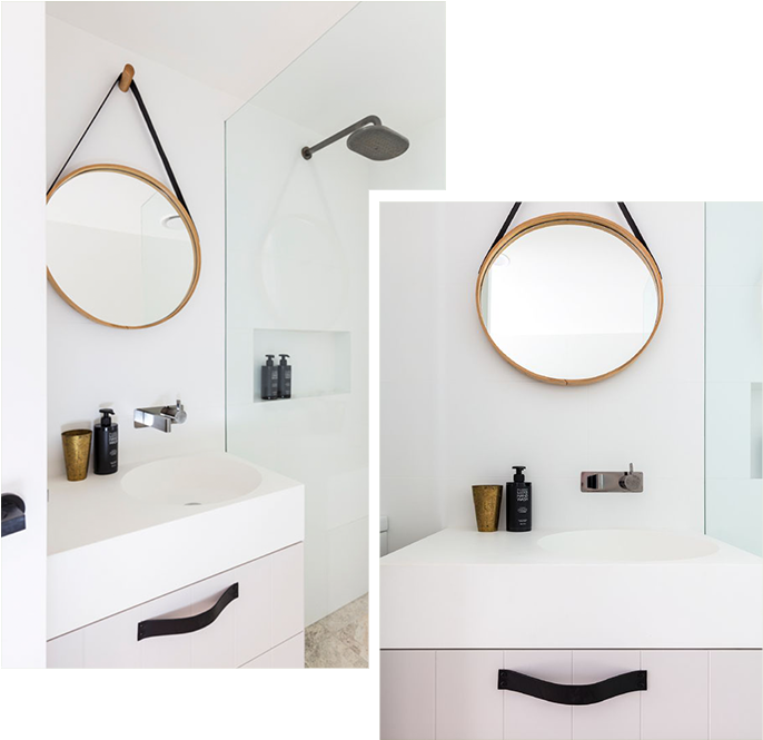 Modern Bathroom Designwith Round Mirror PNG Image