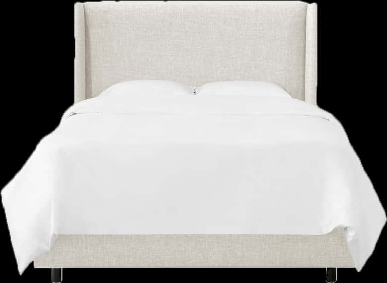 Modern Beige Upholstered Bedwith White Bedding PNG Image