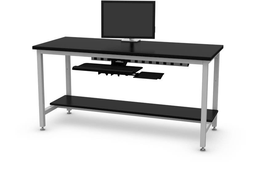 Modern Black Computer Desk Setup PNG Image