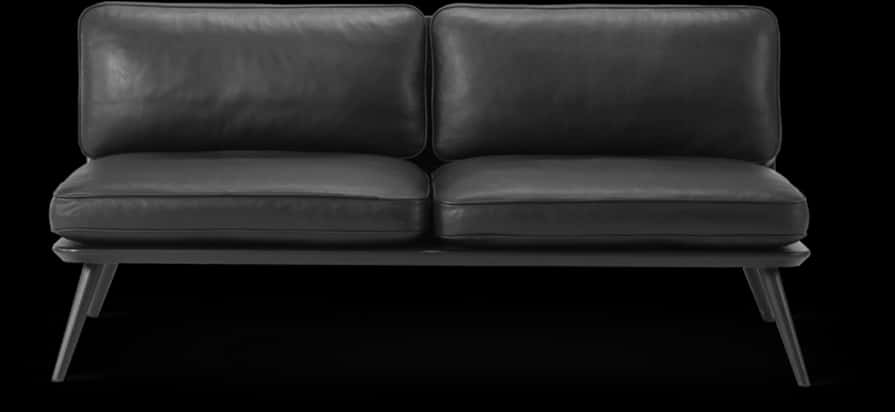 Modern Black Leather Couch PNG Image