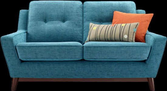 Modern Blue Loveseat With Cushions.jpg PNG Image