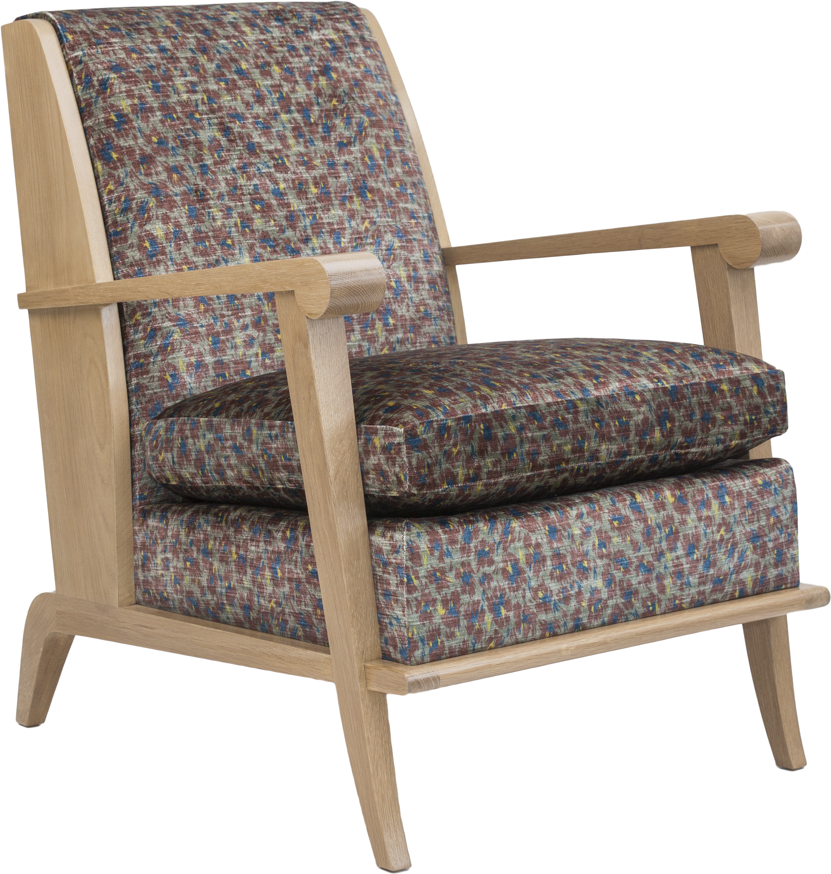 Modern Club Chair With Patterned Upholstery PNG Image