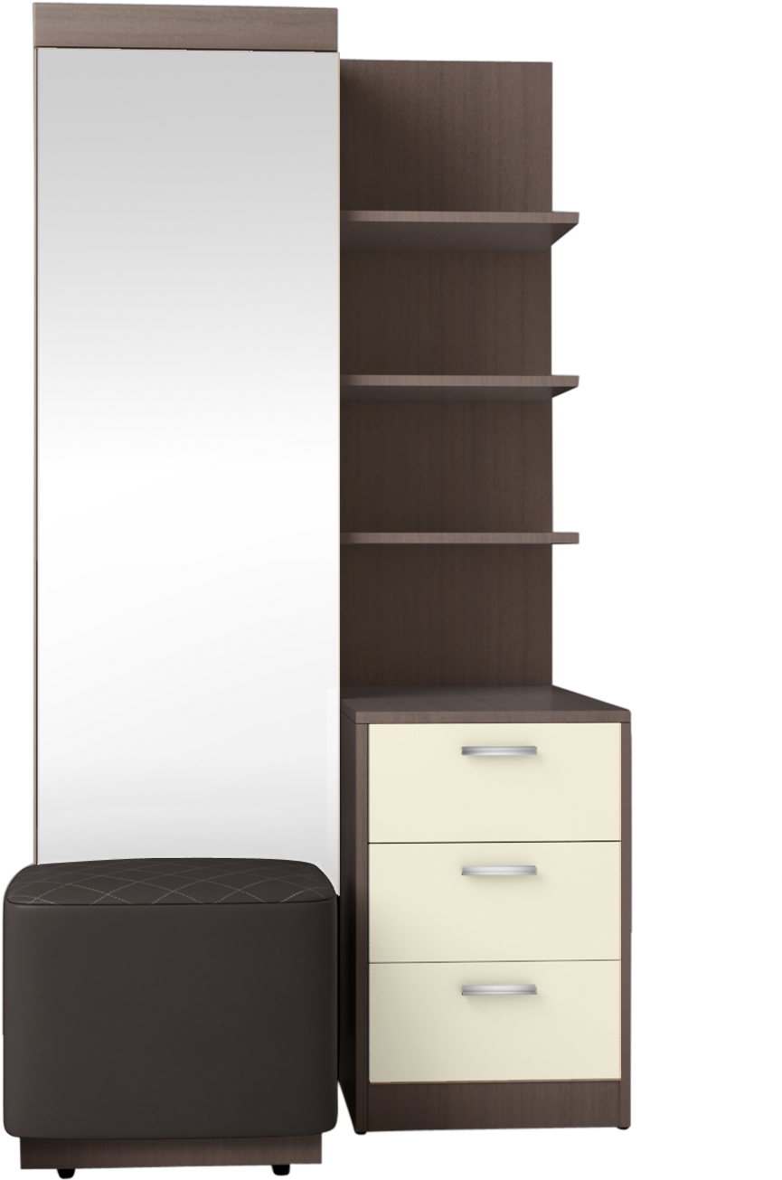 Modern Dressing Tablewith Mirrorand Stool PNG Image