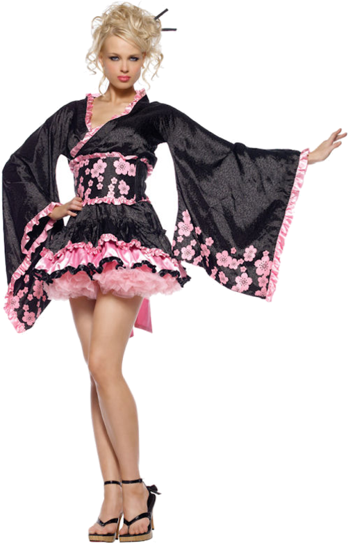 Modern Geisha Costume Pose PNG Image