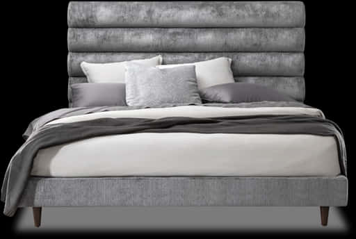 Modern Grey Upholstered Bed PNG Image