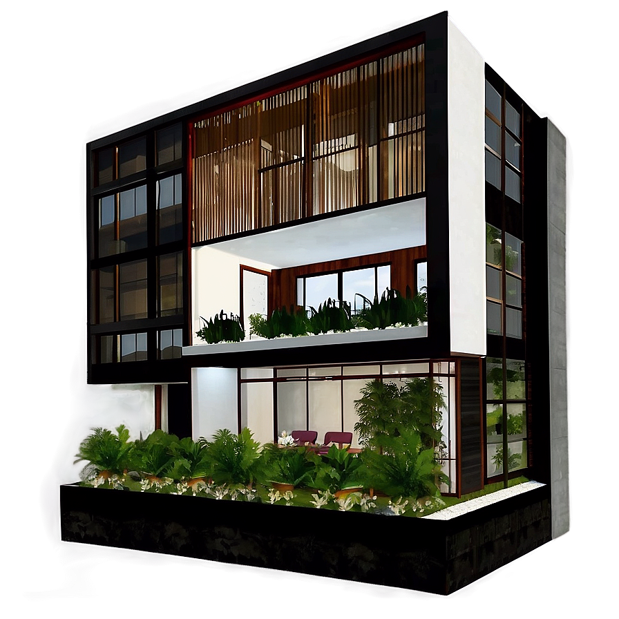 Modern House With Indoor Garden Png Ios PNG Image