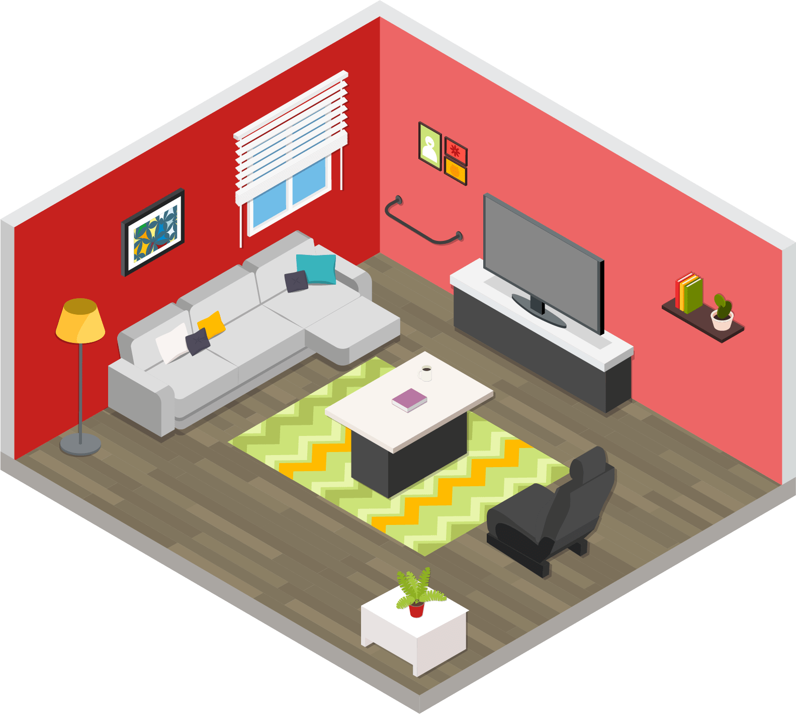 Modern Isometric Living Room Design PNG Image