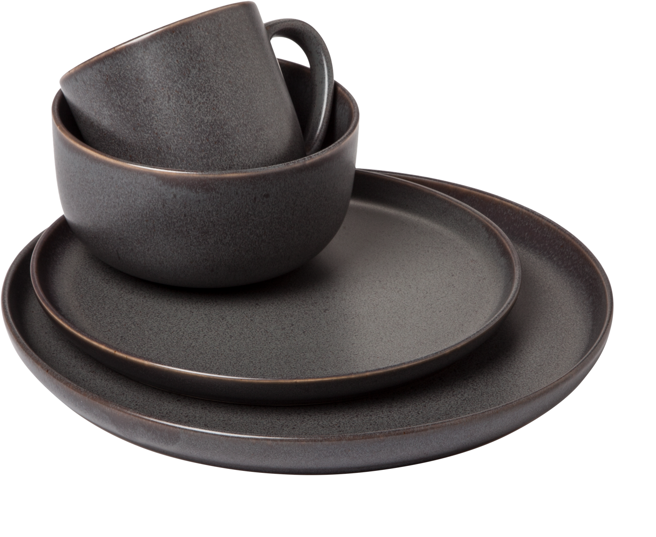 Modern Matte Black Dinnerware Set PNG Image