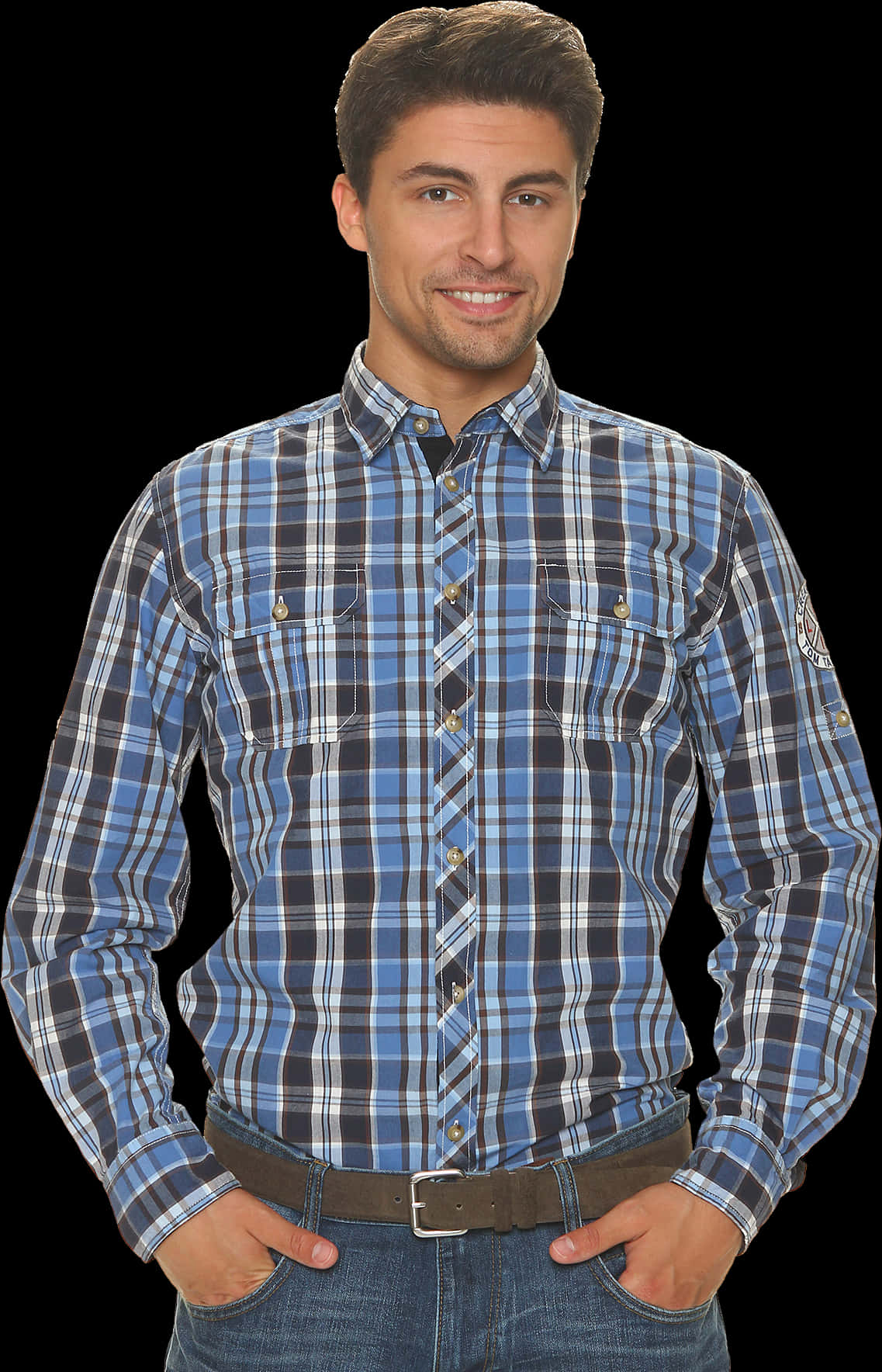 Modern Mens Hairstyle Plaid Shirt PNG Image