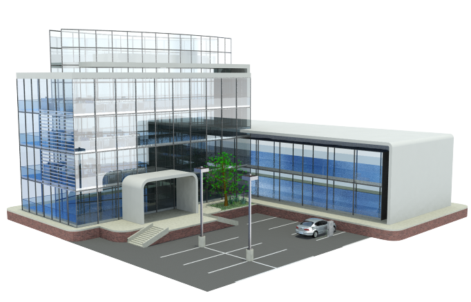 Modern Office Building Rendering PNG Image