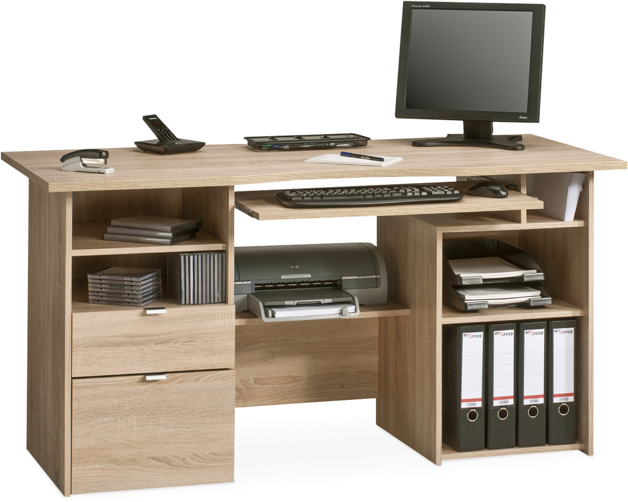 Modern Office Computer Desk Setup PNG Image