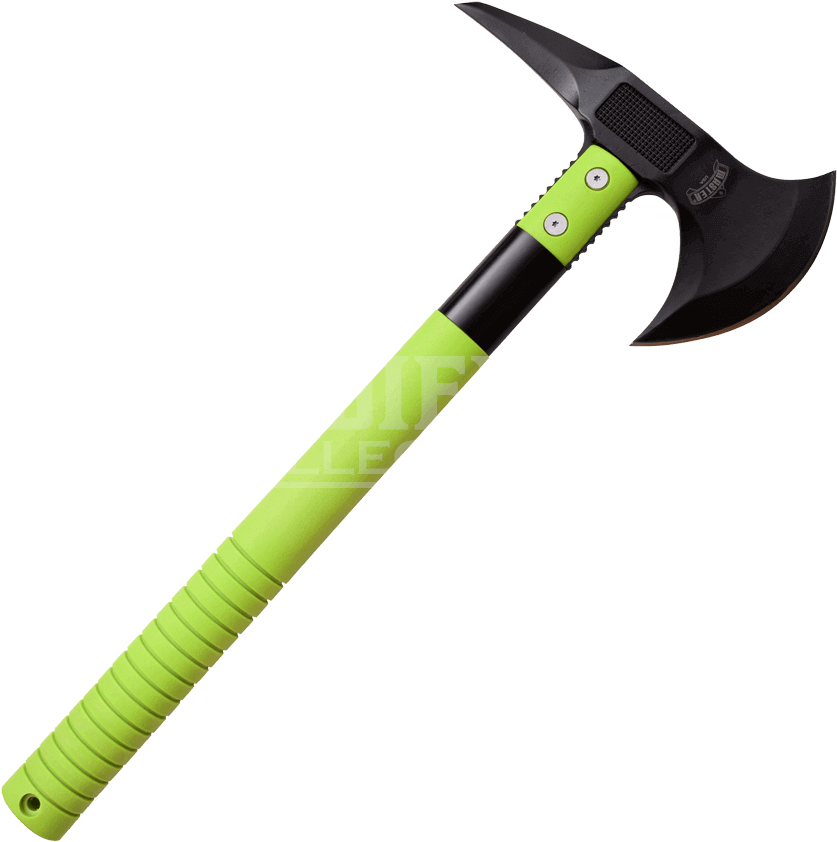 Modern Tactical Axe Green Handle PNG Image