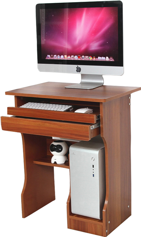 Modern Wooden Computer Desk Setup PNG Image