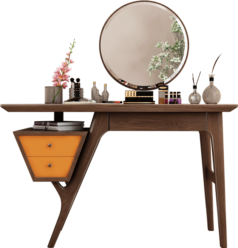 Modern Wooden Dressing Tablewith Mirror PNG Image