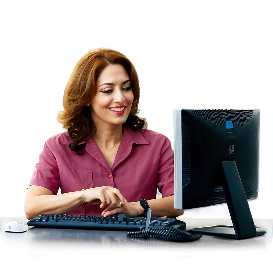 Mom At Computer Work Png Vst44 PNG Image