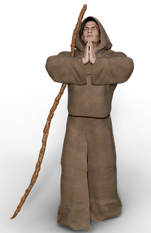 Monk_in_ Meditation_with_ Staff PNG Image