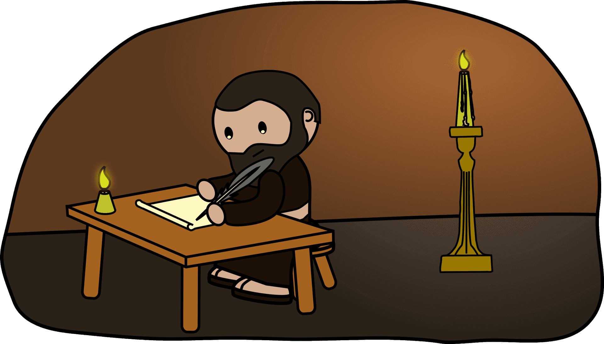 Monk Writingby Candlelight PNG Image