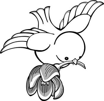 Monochrome Birdand Flower PNG Image