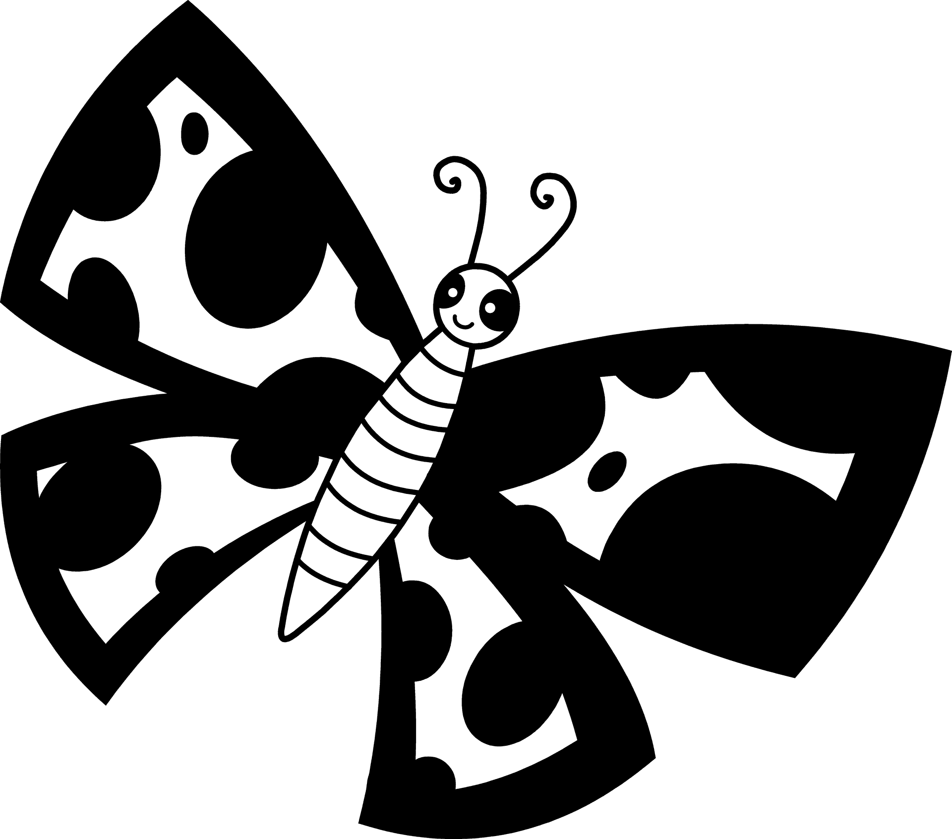 Monochrome Cartoon Butterfly PNG Image