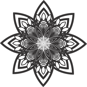 Monochrome Floral Mandala Design PNG Image